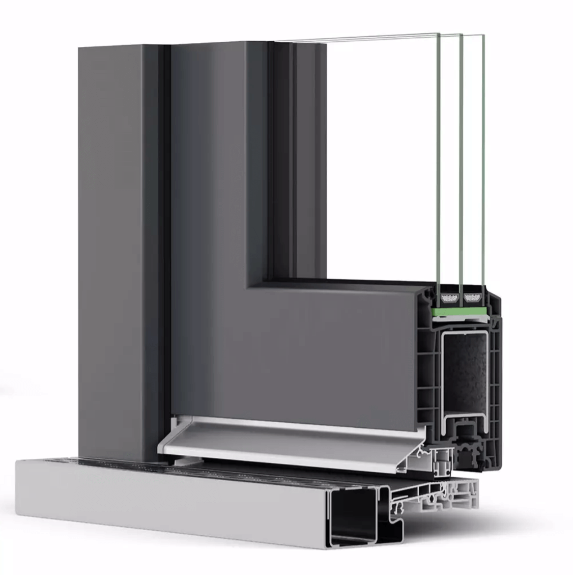 Sección técnica del perfil Rehau Synego 80mm: vista general