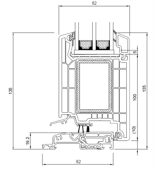 Plano del perfil de puerta Veka Softline 82 Door
