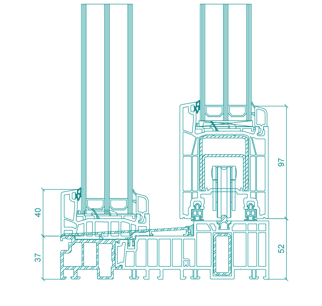 Plano del perfil del sistema Kömmerling PremiDoor 76