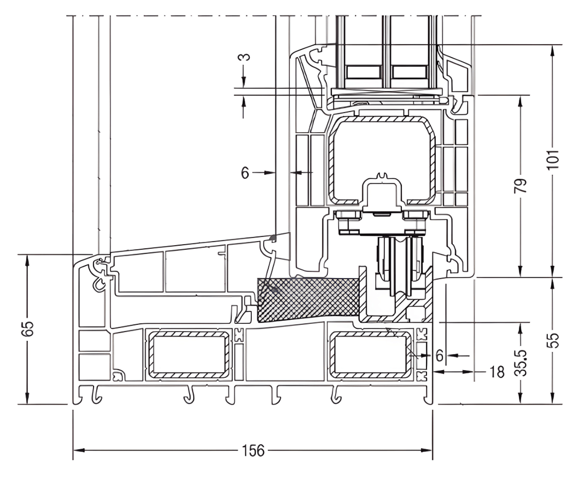 Plano del perfil Rehau Synego Slide
